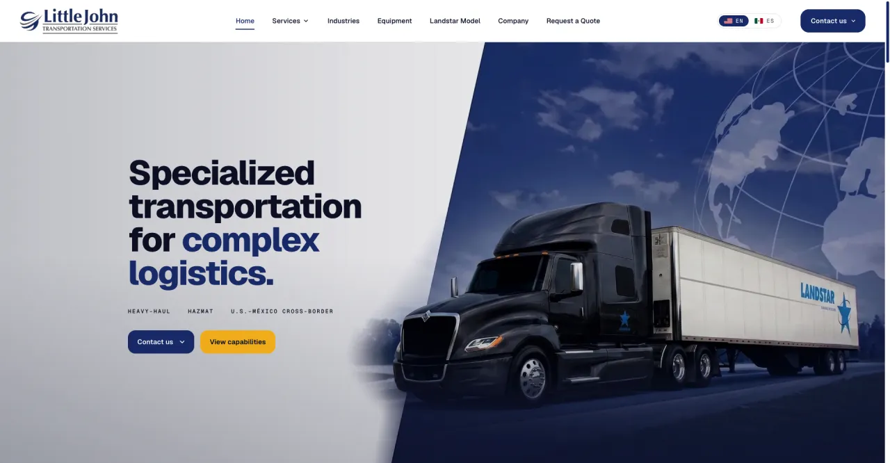 Little John Transportation Services website: specialized transport for complex logistics