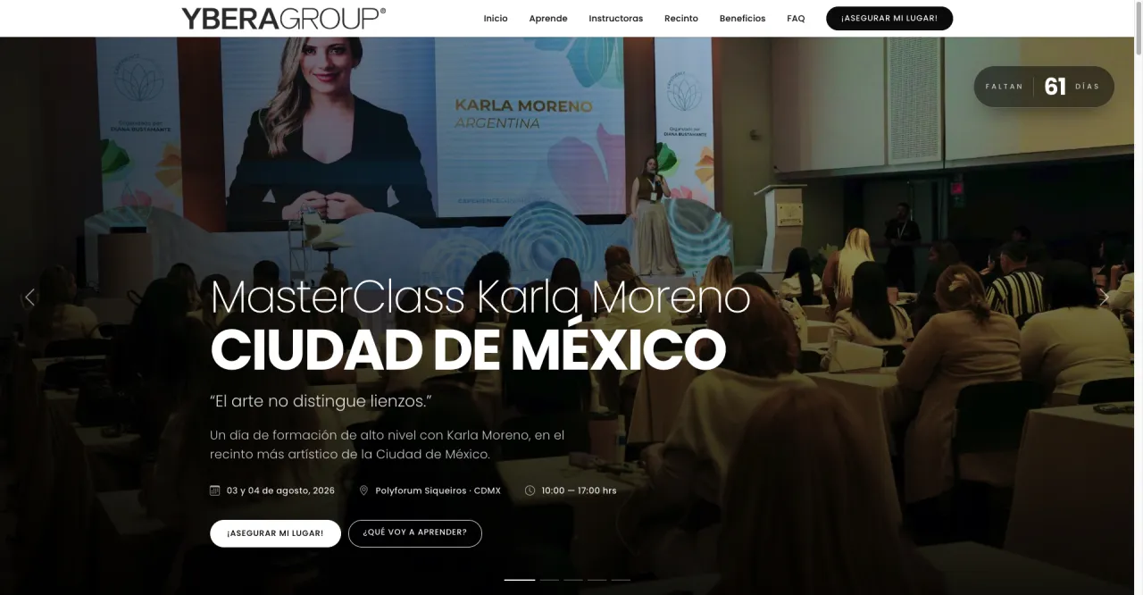 Landing page for Karla Moreno's Masterclass in Mexico City
